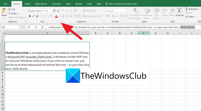 Lettertype-instellingen Excel