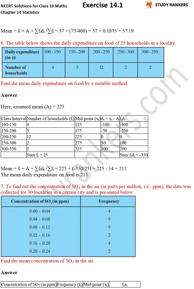 NCERT Solutions for Class 10 Maths Chapter 14 Statistics Exercise 14.1 Part 4