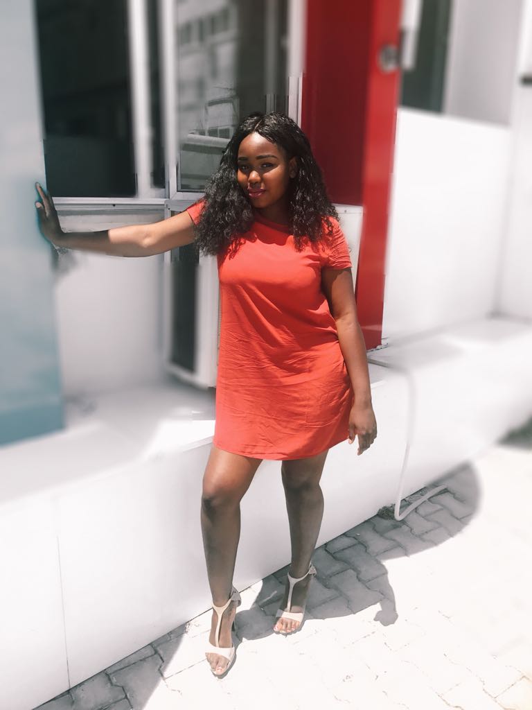guys never notice me, orange dress, nude heels, curly human hair wi (2) guys never notice me, orange dress, nude heels, curly human hair wi (2)