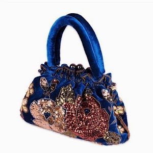 Sapphire Blue Lady Handmade Beaded and Embroidery Rose Handbag Evening Bag