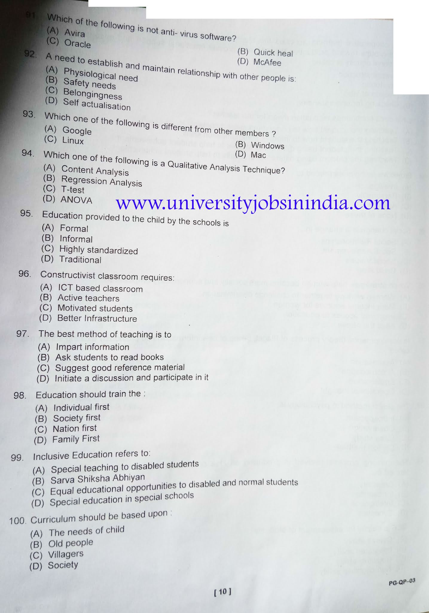 CUCET MA Education Question Paper Year 2019