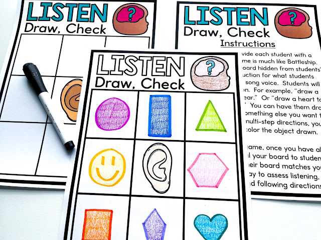 Looking for quick lessons and activities for listening and following directions?!  This unit includes listening and following directions activities, game, song, anchor chart, and more!