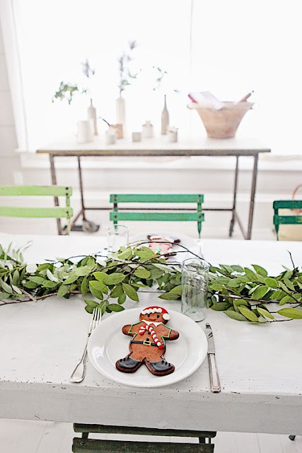 Holiday Gingerbread Man cookie on white plate romantic Farmhouse Christmas holiday decorating shabby chic