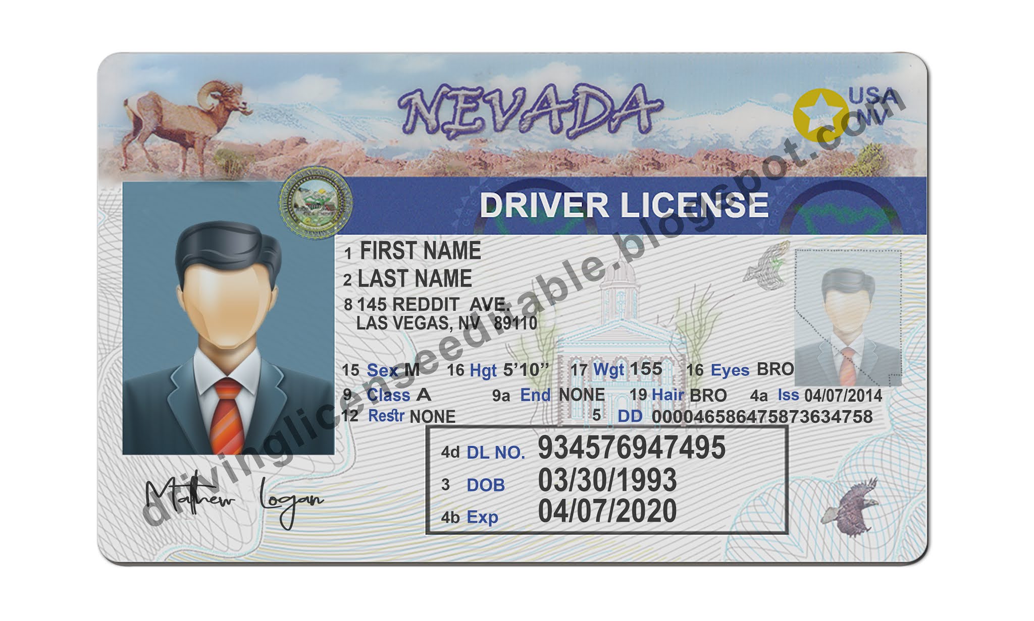 Nevada Drivers License Template PSD US Novelty Drivers License Templates