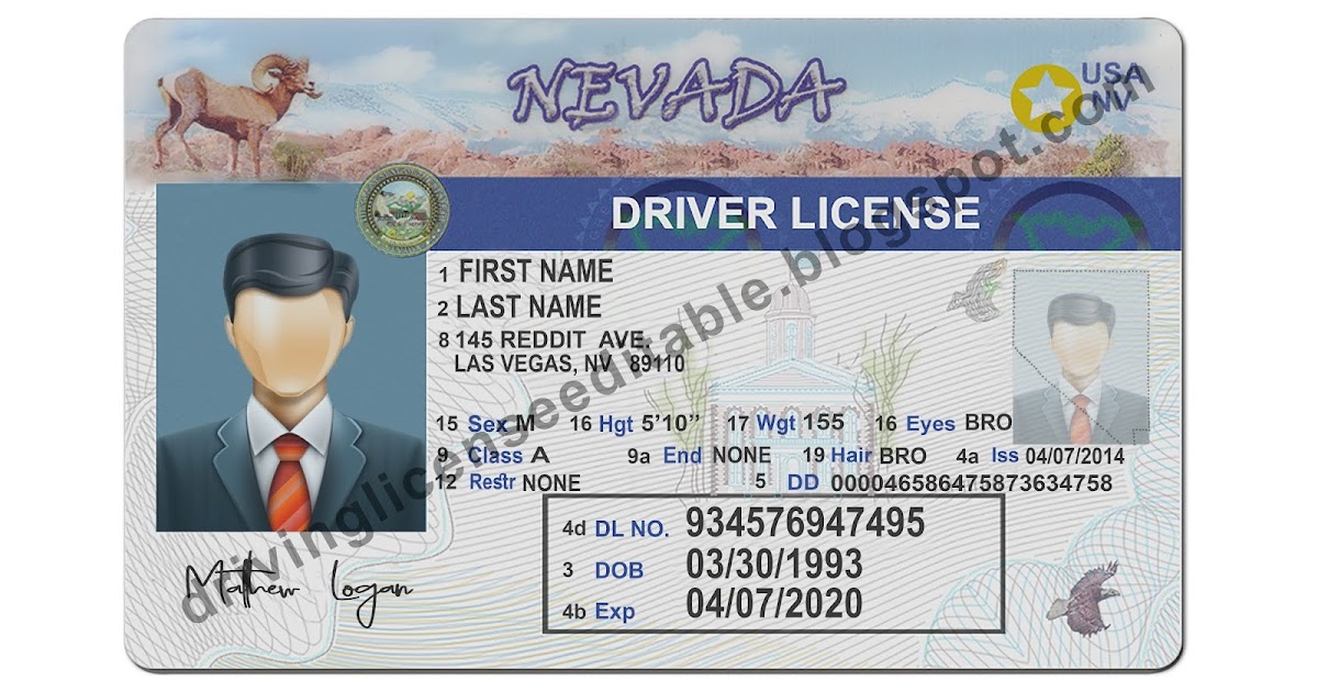 Nevada Drivers License Template PSD - US Novelty Drivers License Templates