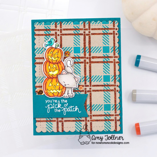 You're the pick of the pumpkin patch by Amy Tollner Plaid, Newton's Boo-tiful, and Frames & Flags by Newton's Nook Designs; #inkypaws, #newtonsnook, #cardmaking, #catcards, #halloweencards