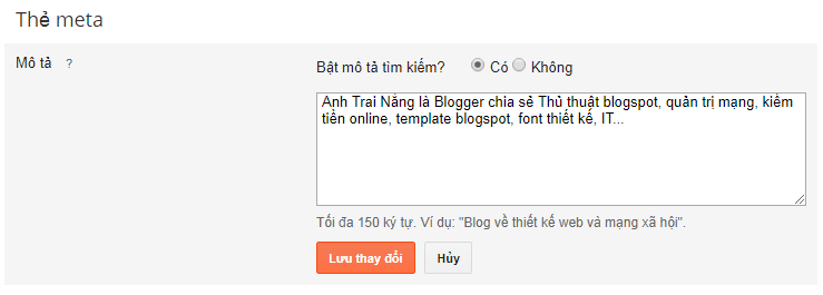 Thêm mô tả cho blogspot