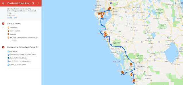 Road Trip of West Coast Florida Map