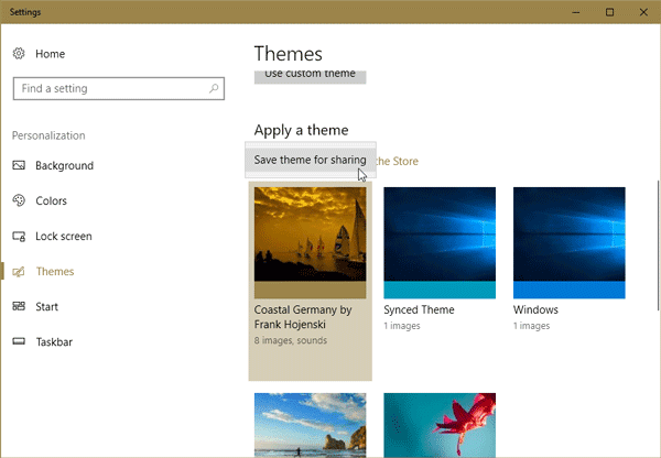 Thema's in Windows 10