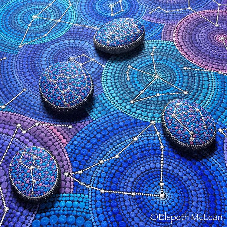 24-Stargazing-Zodiac-Elspeth-McLean-Dotillism-Paintings-Mandala-on-Stones-Canvas-and-Clothes-www-designstack-co