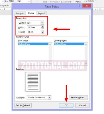 Settingan Ukuran Kertas F4 (Folio) di Microsoft Word Untuk Print by zotutorial