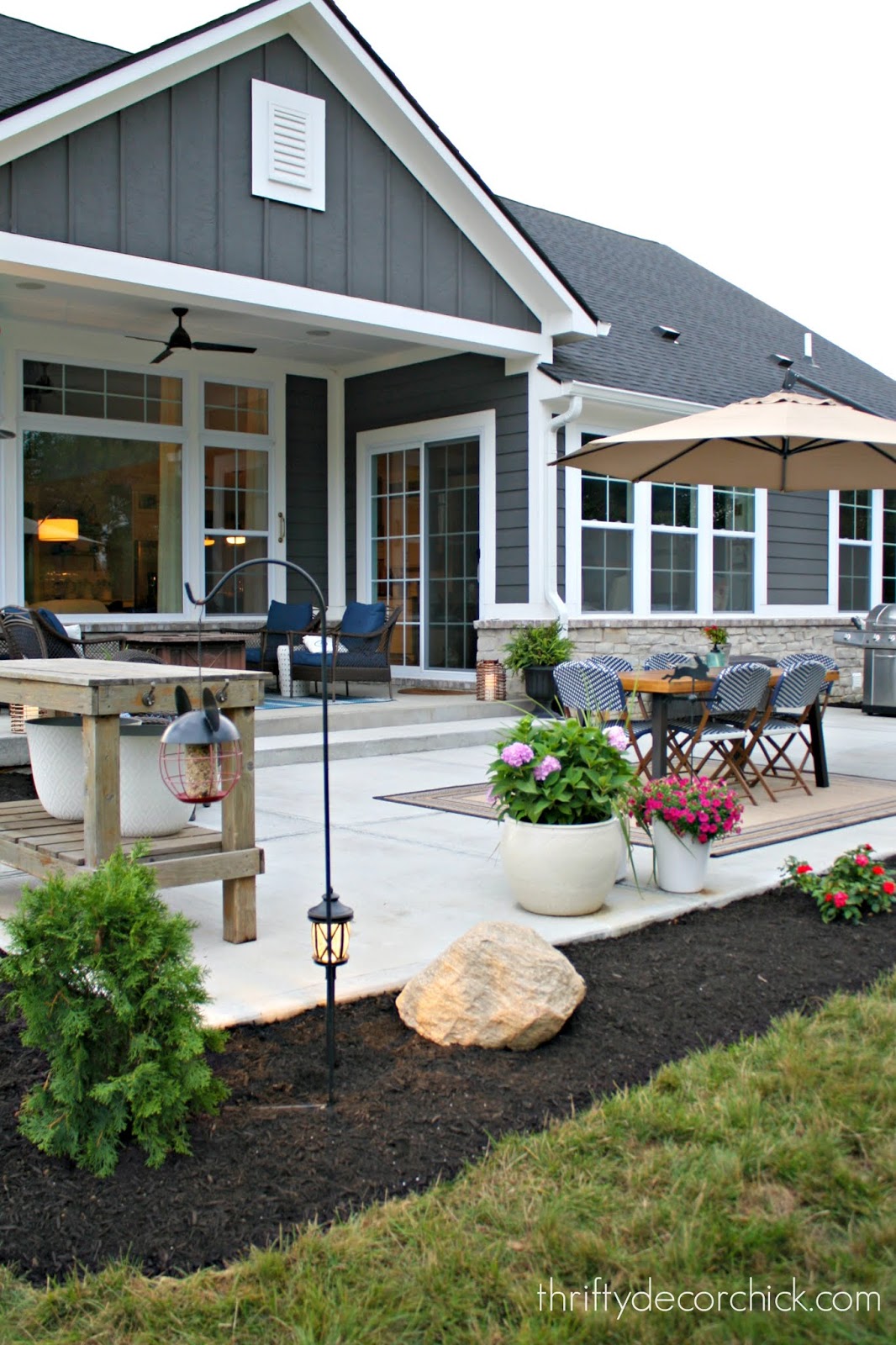 Concrete patio reveal with fire pit