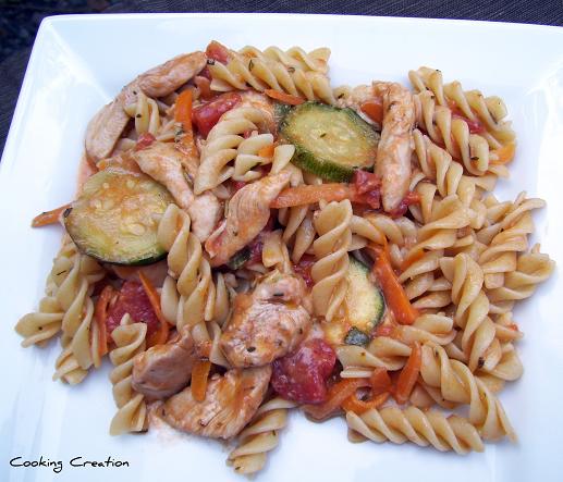 Cooking Creation: Italian Chicken & Zucchini Pasta in Red Wine-Tomato Sauce