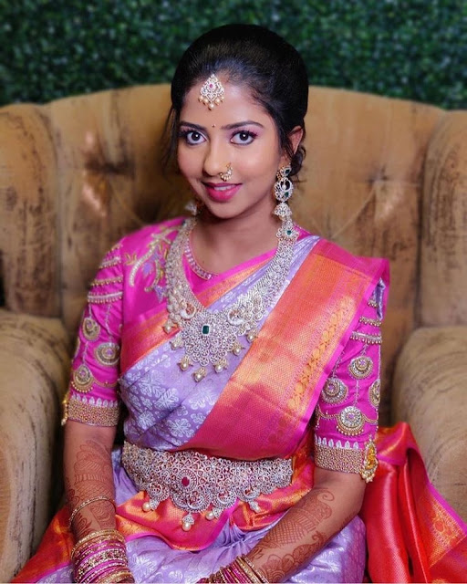 Bride in Huge Diamond Vaddanam - Jewellery Designs