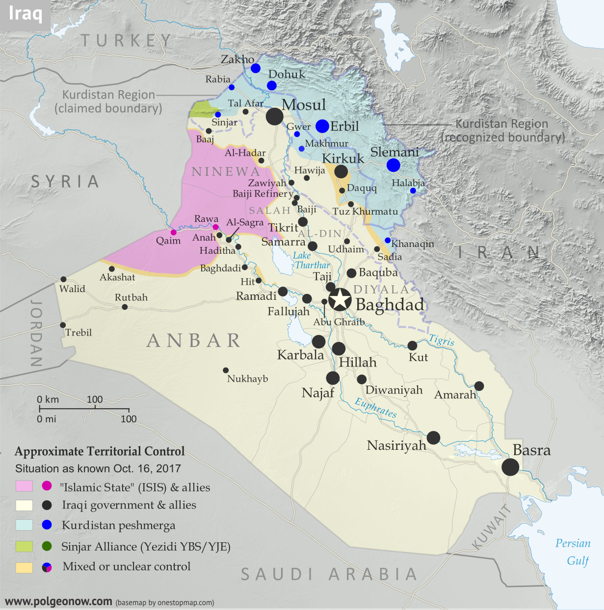 detailed map of territorial control in iraq as of october 16 2017 after the recapture