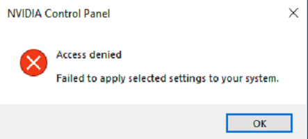 การเข้าถึง NVIDIA Control Panel ถูกปฏิเสธ - จะไม่ใช้การตั้งค่า