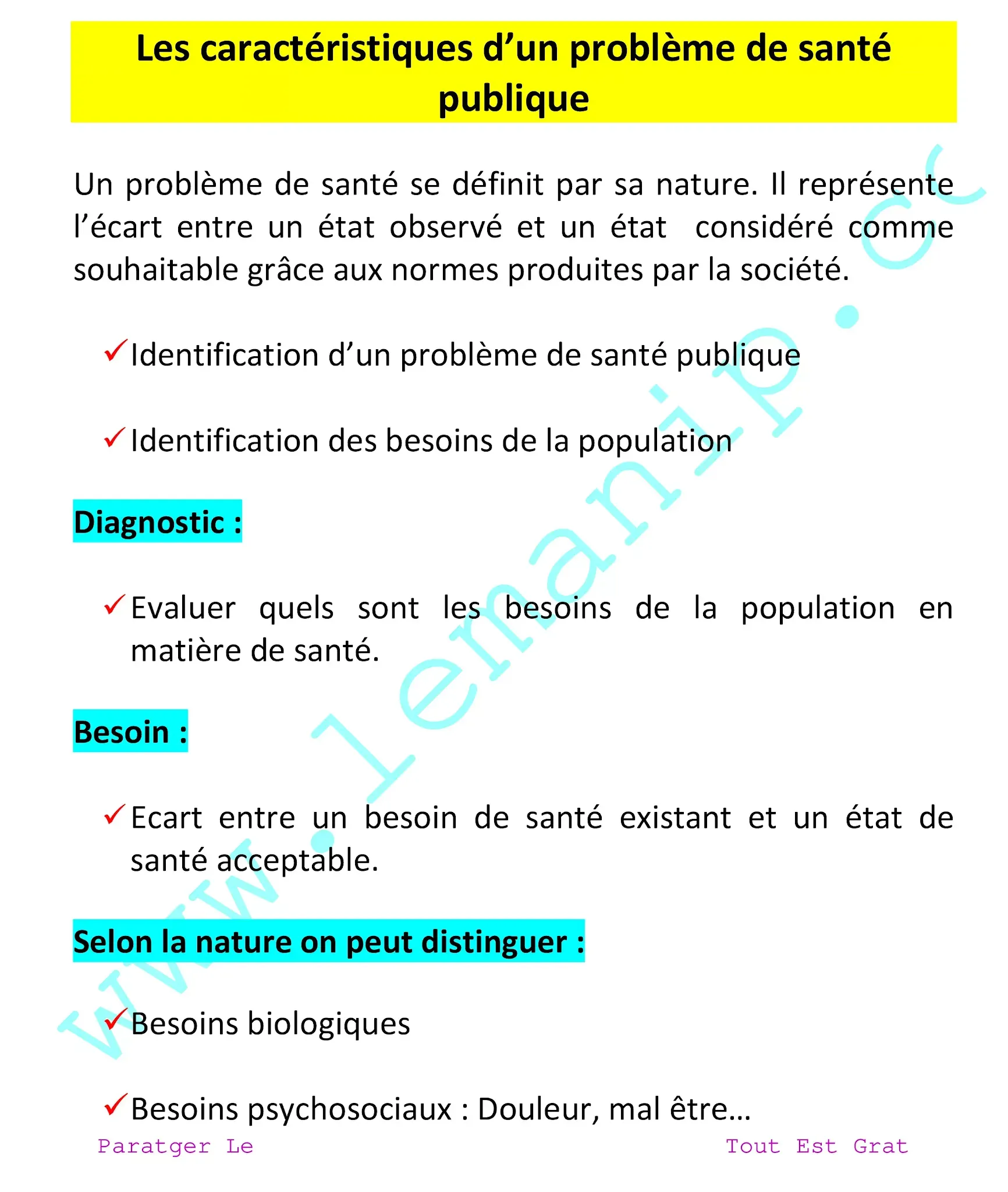 Les caractéristiques d’un problème de santé publique