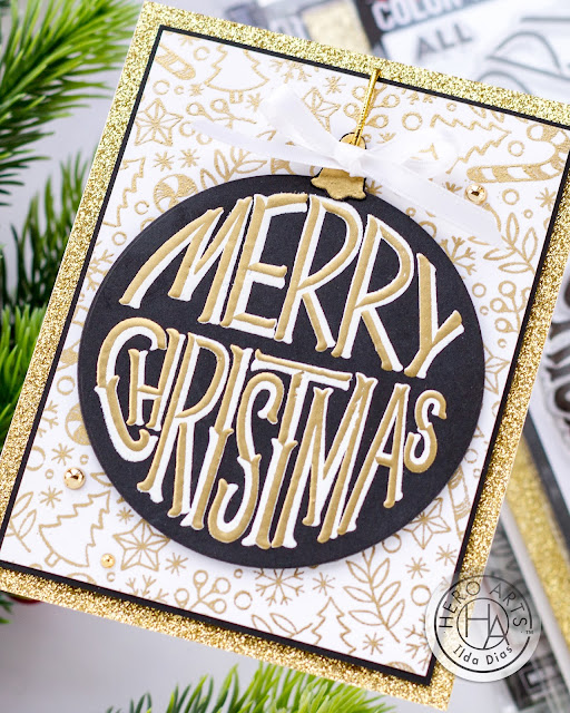 Merry Christmas Ornament Card, Hero Arts,Card Making, Stamping, Die Cutting, handmade card, ilovedoingallthingscrafty, Stamps, how to,  Christmas card,Elegant,heat embossing, gold,glitter,