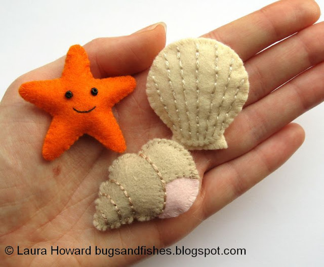 Lots of cute free felt tutorials to celebrate the publication of Super-Cute Felt Animals -- Bugs and Fishes mini felt shells and starfish tutorials