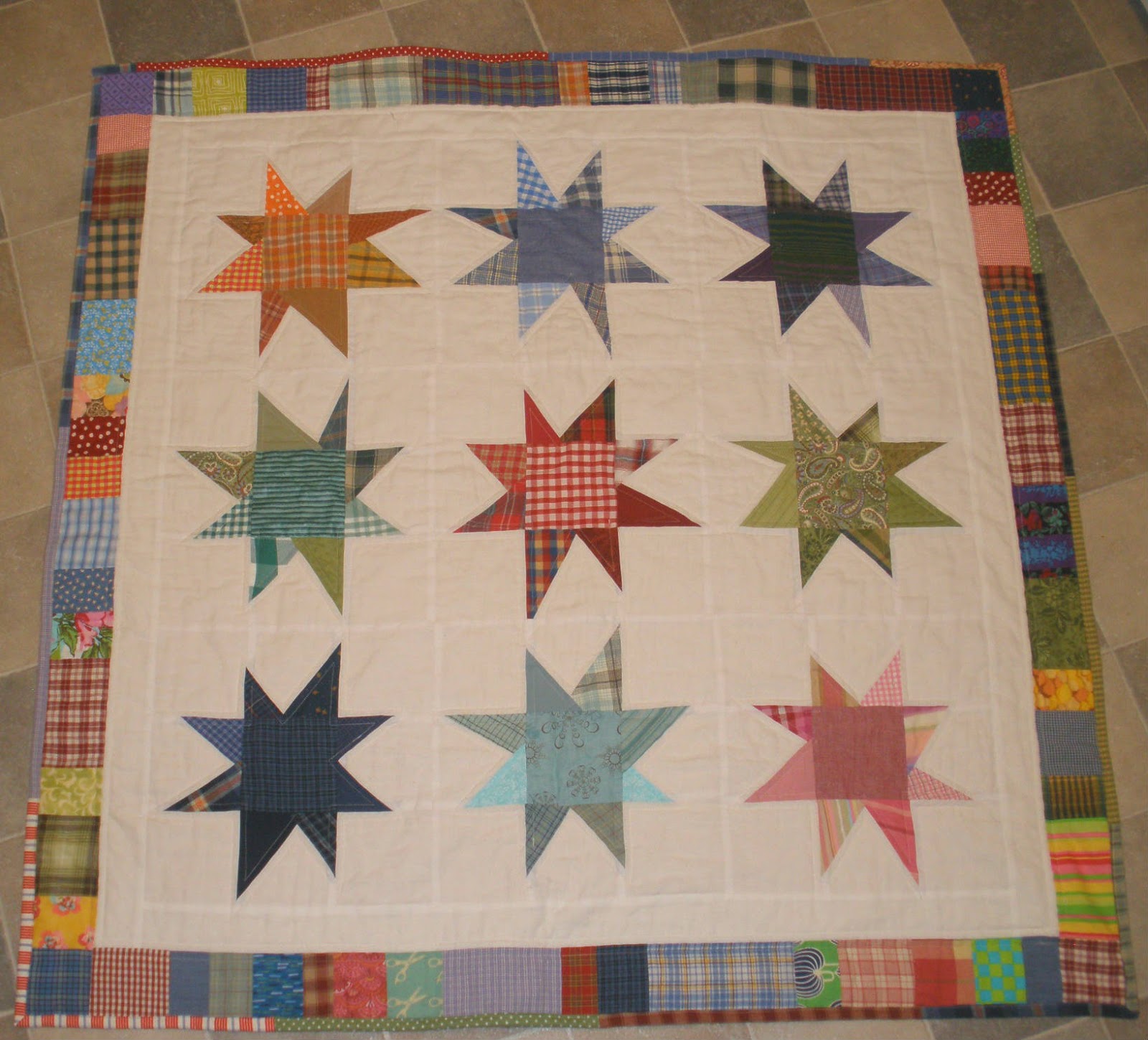[Amy's] Crafty Shenanigans Scrappy Wonky Stars quilt done