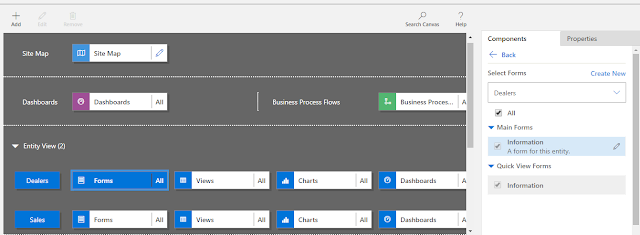 Power Apps Dashboard and components - Forms selected to configure view of particular dealer/user