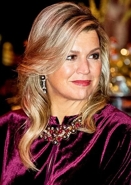 Princess Beatrix. Queen Maxima wore a new Basilia velvet midi dress by Zeus + Dione