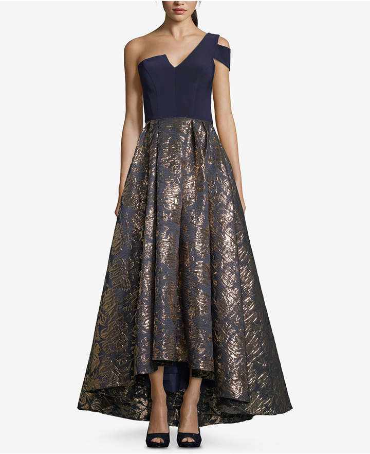 Betsy & Adam Asymmetrical Printed Gown