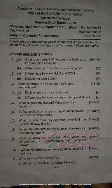 Computer Fundamentals - 1st Semester Questions Papers CTEVT | Diploma ...