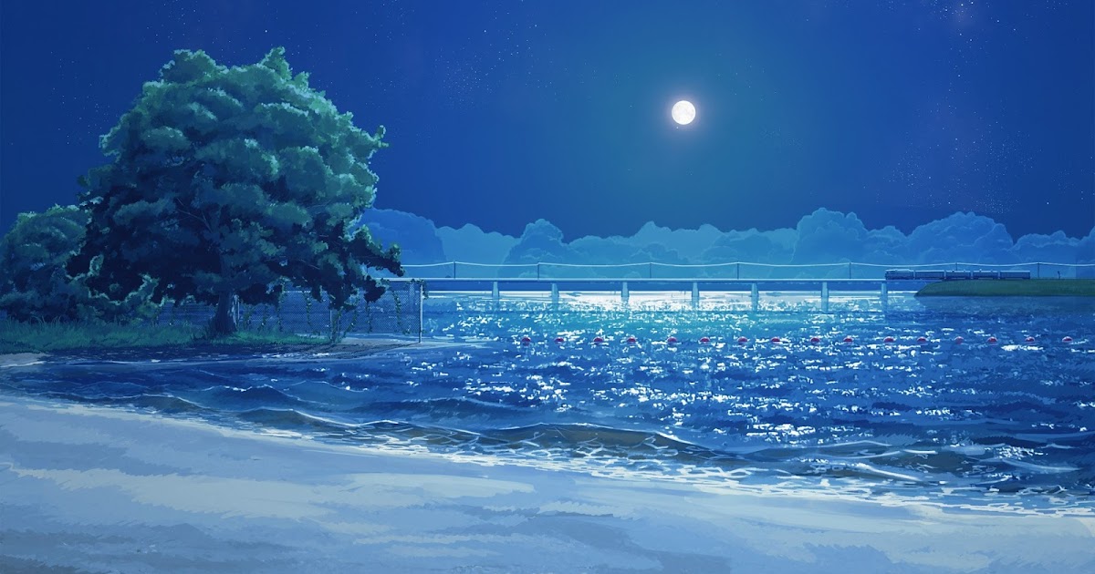 Anime Landscape Peaceful Moonlight At The Beach