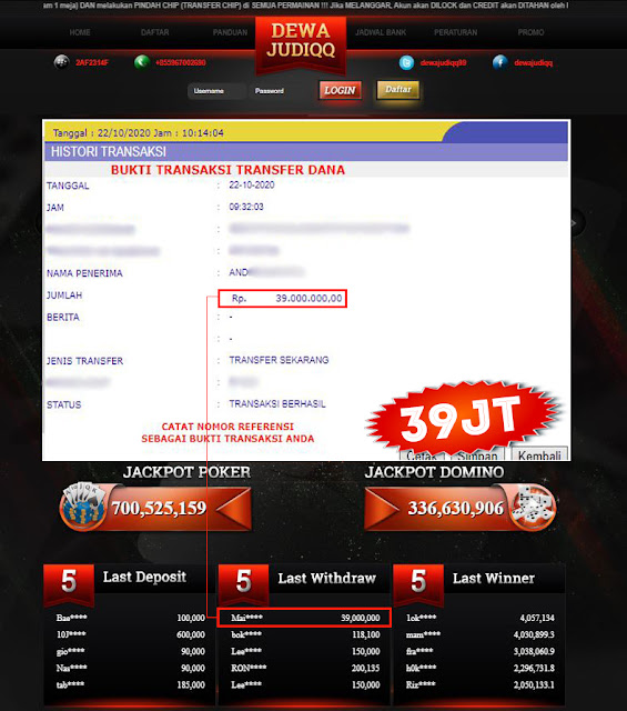 BUKTI TRANSFER DEWAJUDIQQ 39.000.000