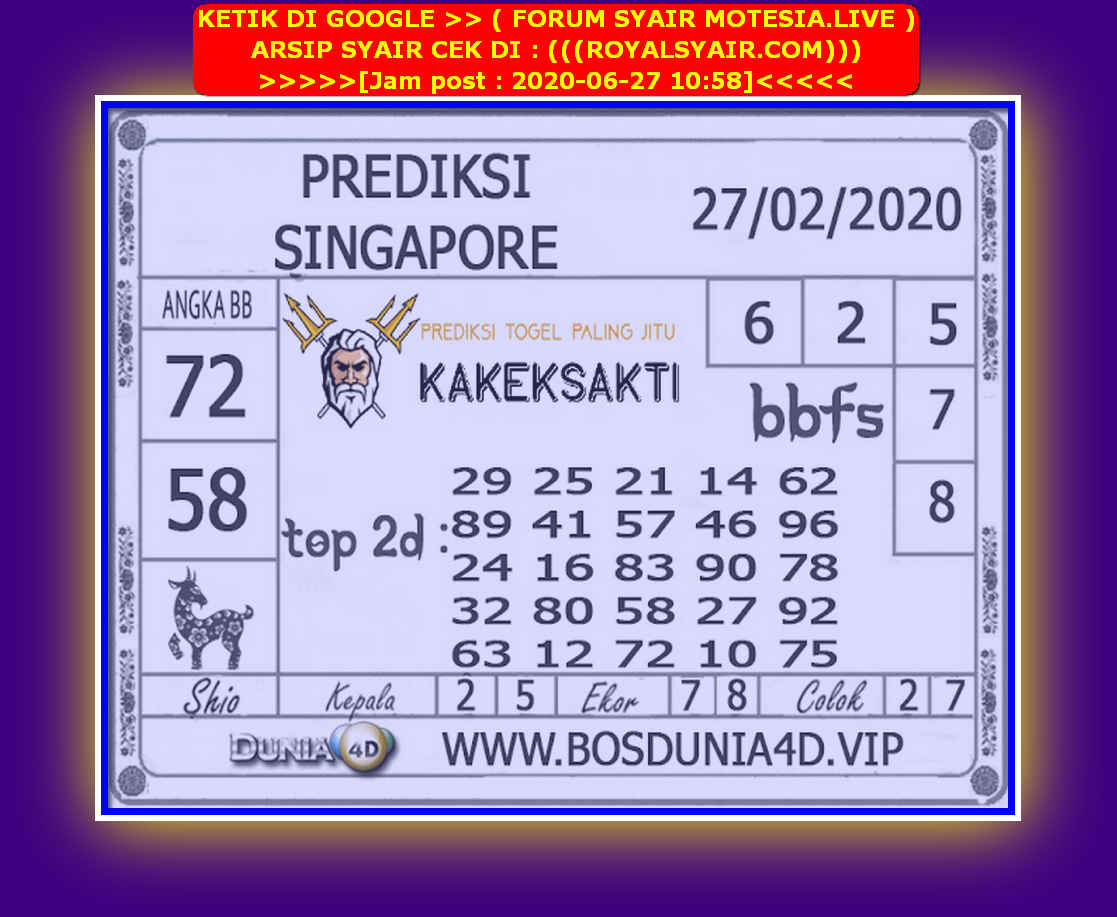 Prediksi Syair sgp 27 Juni 2020 KODE SYAIR SGP SYAIR HK