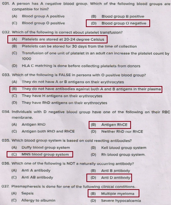 Blood Bank TechnicianHealth Services Cat.No 05/2018 Question Paper