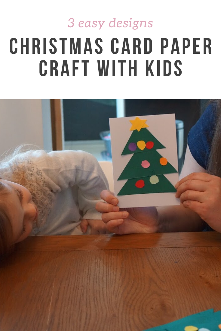 3 easy, quick and non-messy Christmas card crafts to do with toddlers or young kids - includes a Christmas tree, a stack of gifts and a poinsettia.