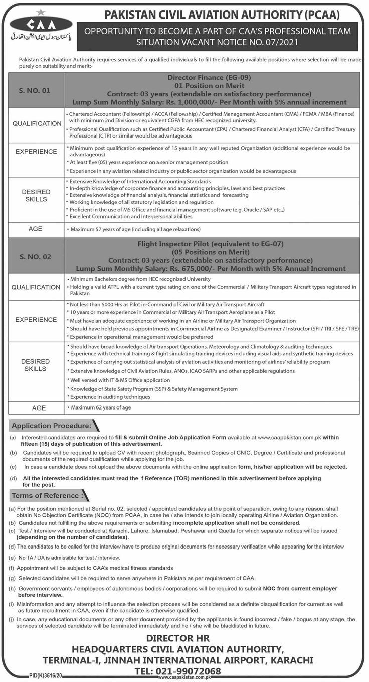 Pakistan Civil Aviation Authority PCAA Jobs 2021