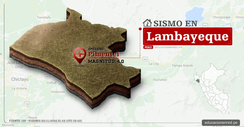 Temblor en Lambayeque de Magnitud 4.0 (Hoy Viernes 20 Noviembre 2020) Sismo - Epicentro - Pimentel - Chiclayo - IGP - www.igp.gob.pe