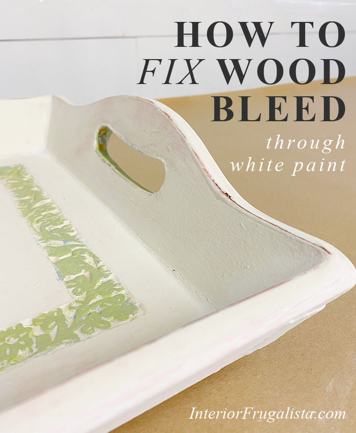 How to fix wood bleed and stubborn stains from coming through white paint. Demonstrated with an upcycled carved wood tray makeover with paint bleed.