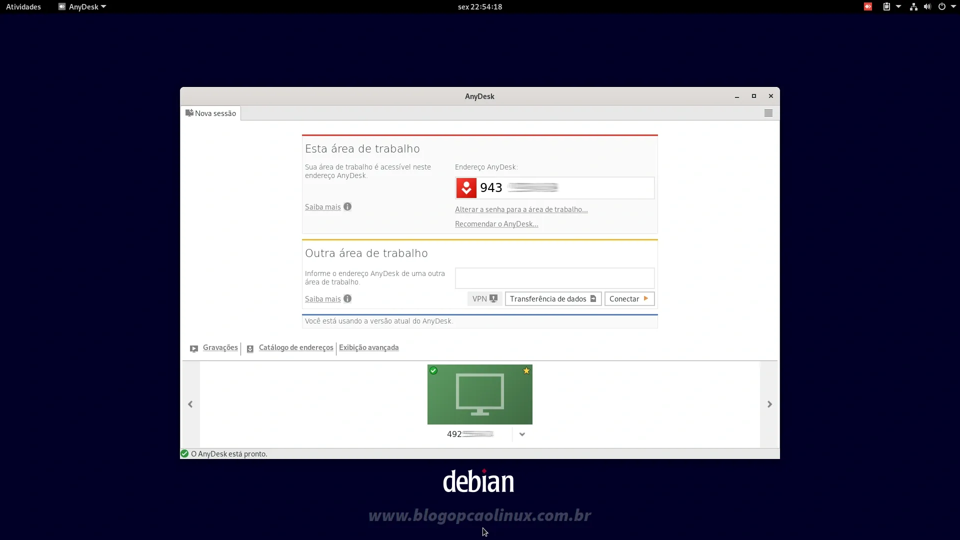 AnyDesk executando no Debian 11 'Bullseye' com ambiente de área de trabalho GNOME