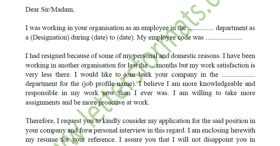 job reinstatement letter sample