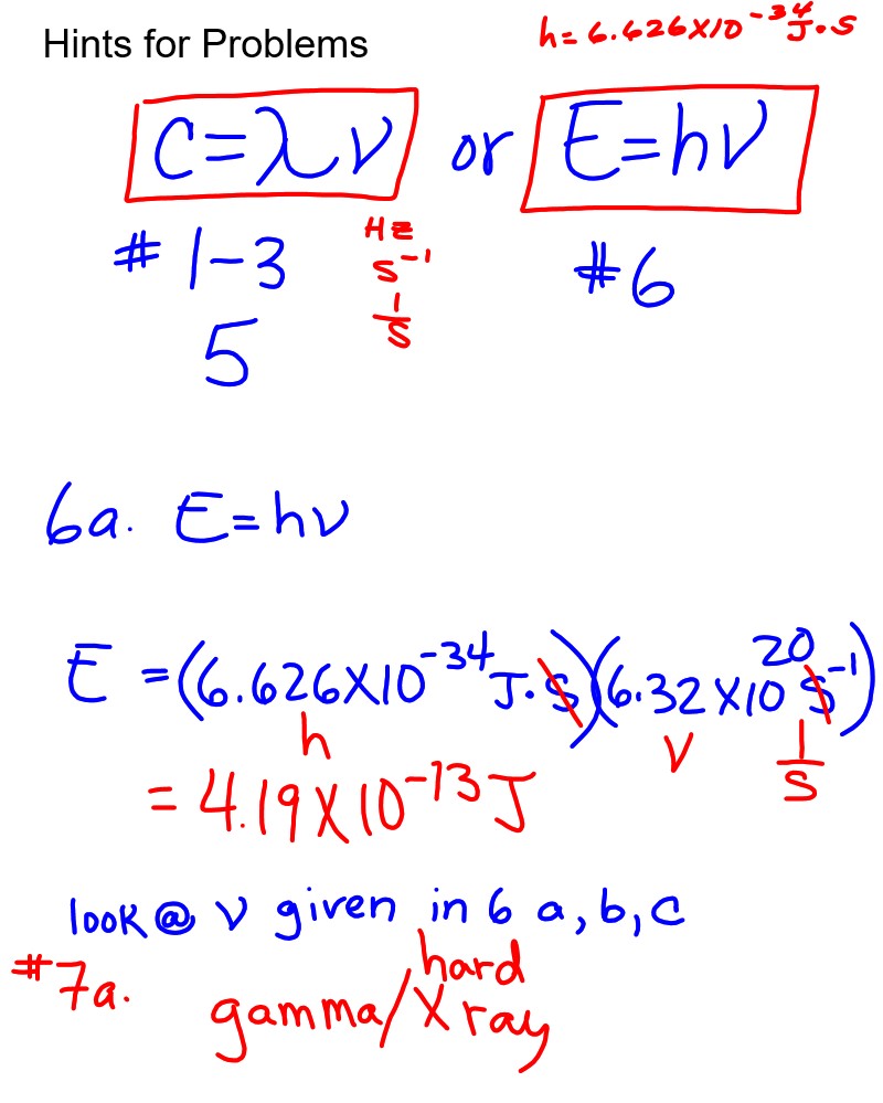 Chemistry Ch 4 Notes through E=hv; Ch 4 Practice Problems WS due for