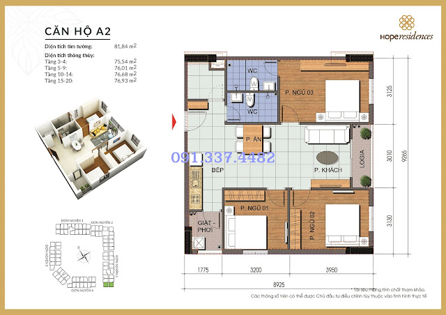 Mặt bằng thiết kế tòa Đơn Nguyên 3 Hope Residences Phúc Đồng