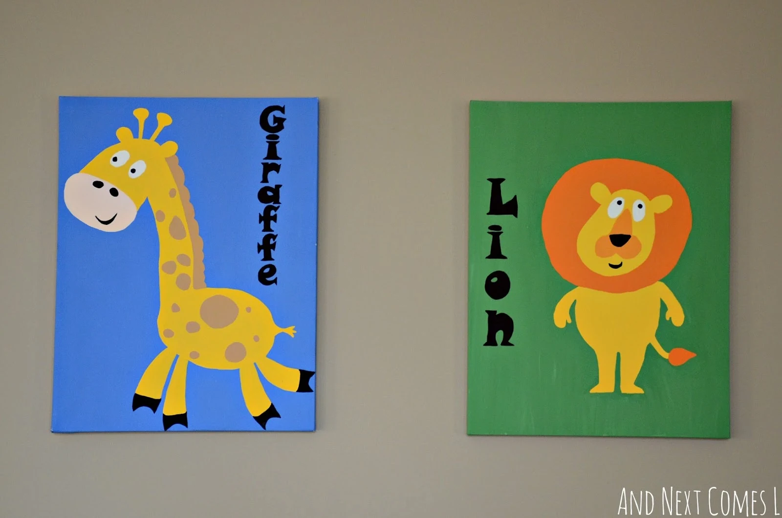 DIY hand drawn and hand painted animal artwork for children's play spaces from And Next Comes L