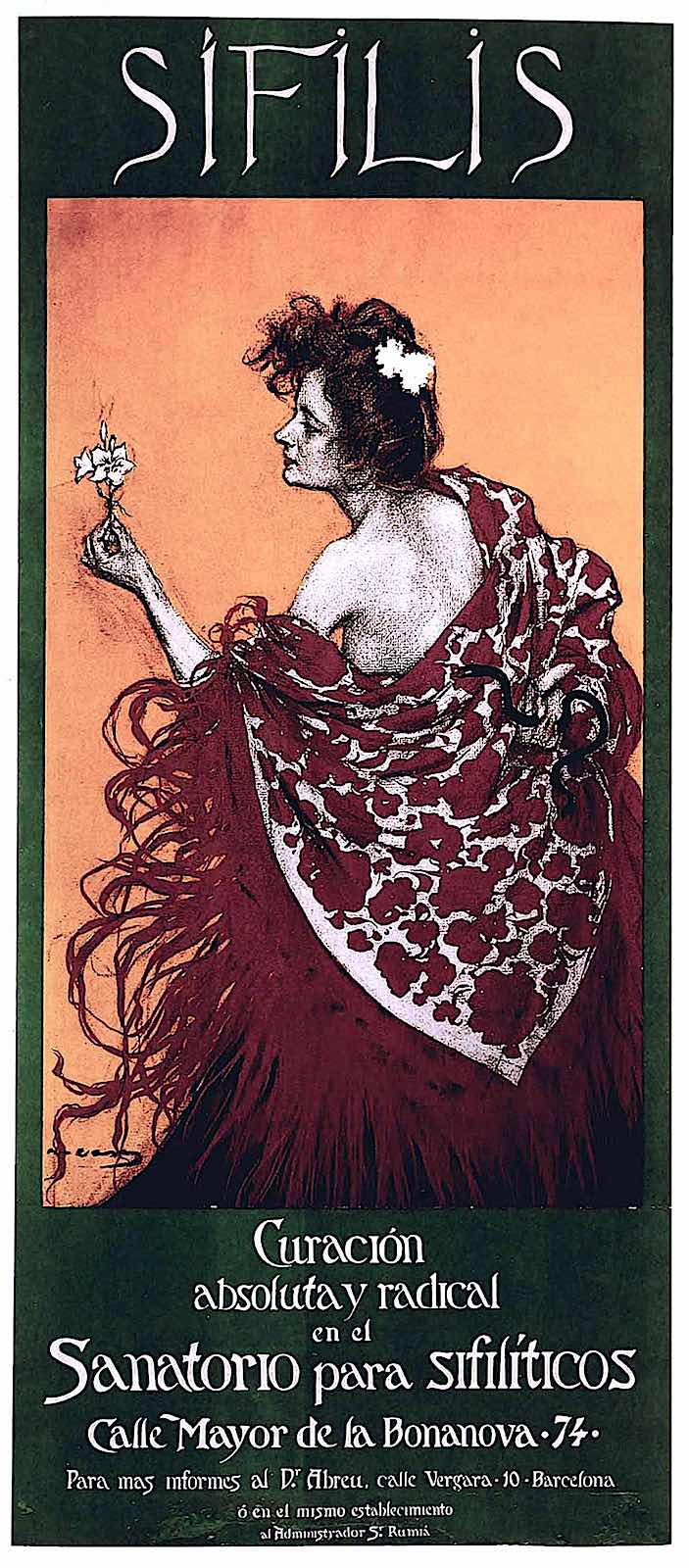 1895 syphilis poster an 1895 syphilis poster in color, a woman in profile view