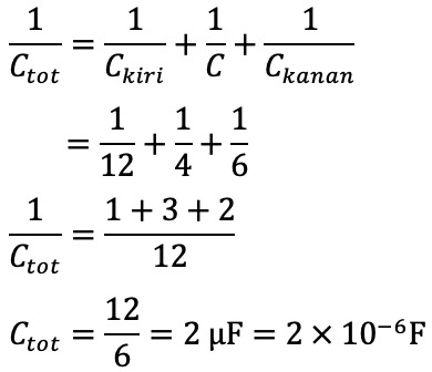 Perhatikan gambar rangkaian kapasitor berikut! Besar energi listrik