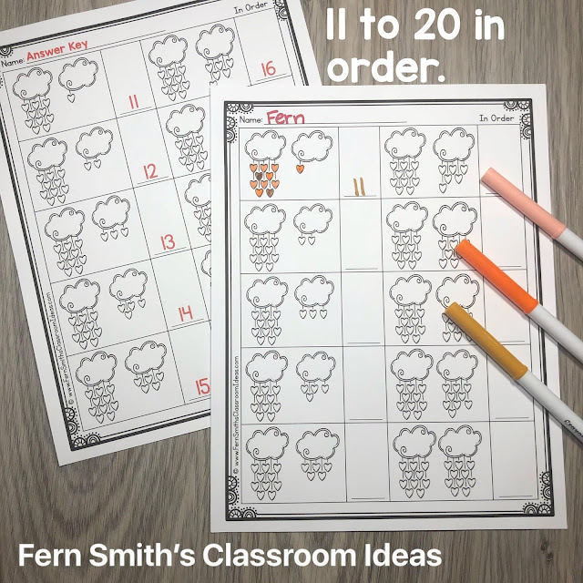 St. Valentine's Day Counting Clip Cards and Worksheet Freebies #FernSmithsClassroomIdeas