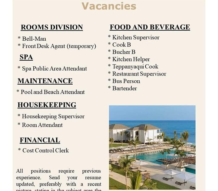 I Need A Job Jamaica Hospitality VACANCIES