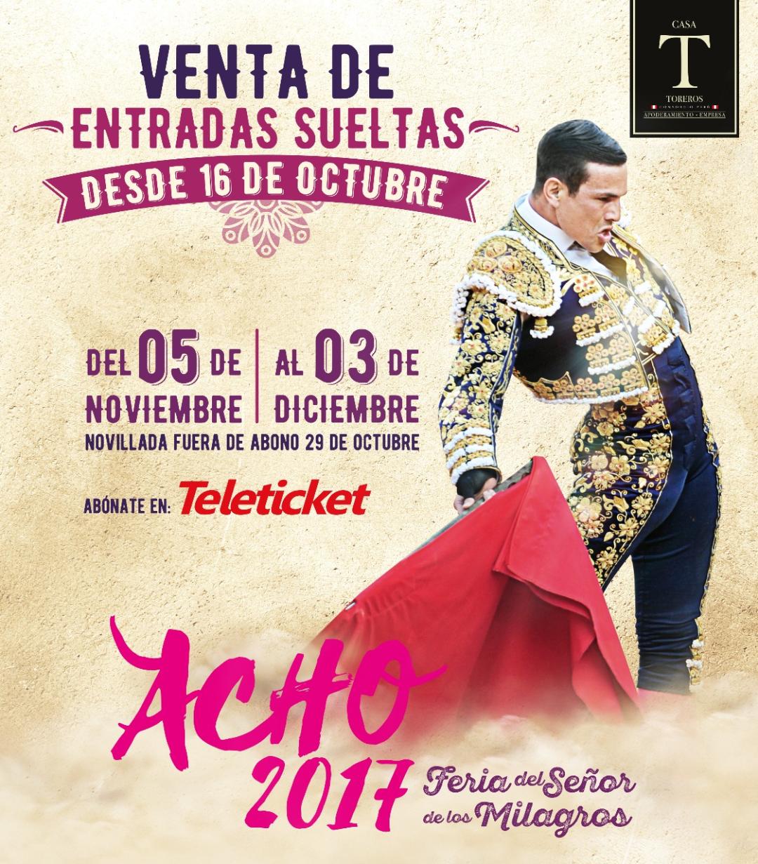 Plaza de Toros Peru ¡A LA VENTA LAS ENTRADAS SUELTAS! ACHO 2017