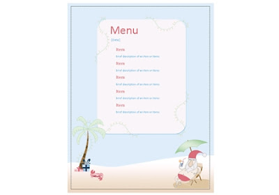 Download Free Party Menu from the Summer Santa Stationery by Robert Aaron Wiley available from Microsoft Office Online