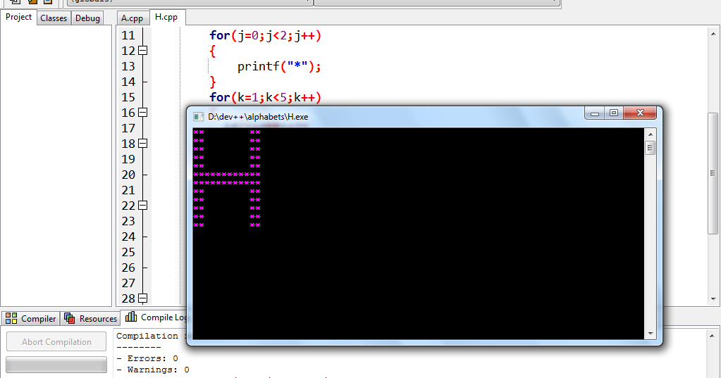 make H alphabet with stars in c