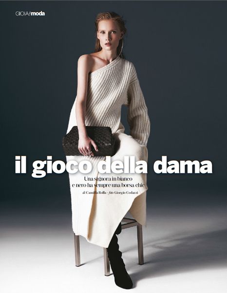 Gioia Italy September 2015, Kasia Smulska Stella McCartney 2015 AW White One Shoulder Knitting Dress With High Slit Editorials