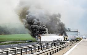 Burning truck on highway